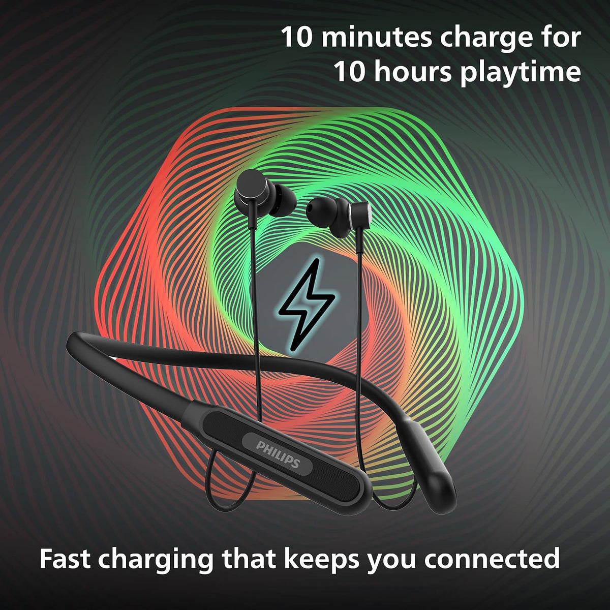PHILIPS TAN1150BK/94 Wireless Neckband with 60 Hr Playtime, Fast Charging, 13mm Deep Bass Drivers, AI ENC Mic, Multipoint Connectivity, Bluetooth v5.3, IPX5 Water Resistance (Deep Black)