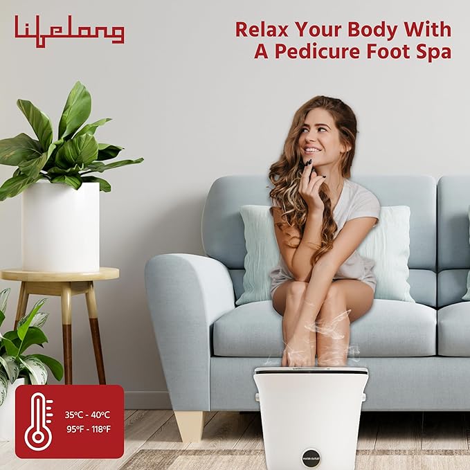 Lifelong Premiun Foot Spa Massager Machine For Pain Relief & Relaxation - Portable & Automatic Foot Spa - Leg Massager Pedicure Tub With Bubble,6 Massage Roller,Heat For Home Comfort & Wellness LLM477