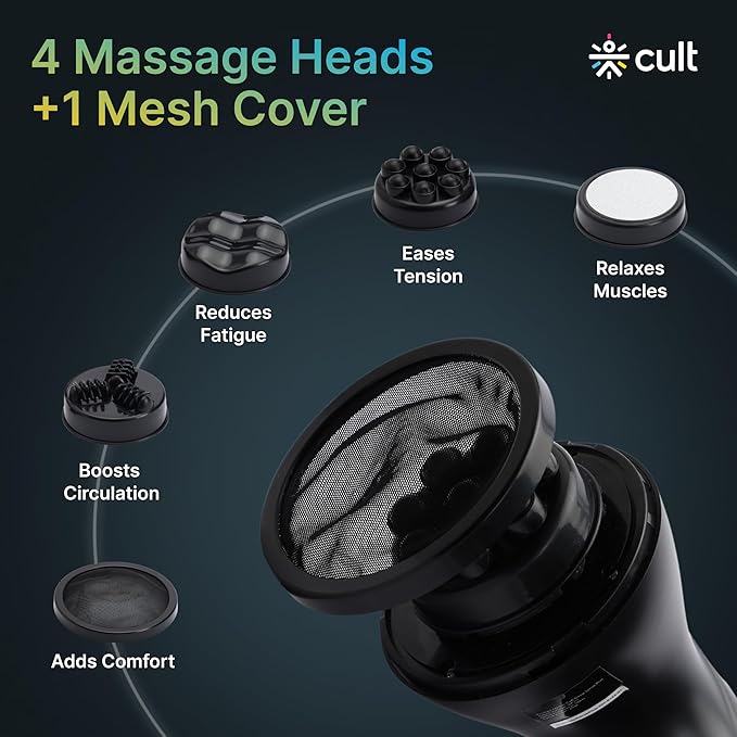 CULT Deepsense Plus, Cordless Electric Hammer Full Body Massager, 4 Interchangeable Heads, Protective Mesh Cover, Adjustable Speed Settings, Deep Tissue Massage, Relieve Back, Leg, Arm & Foot Pain