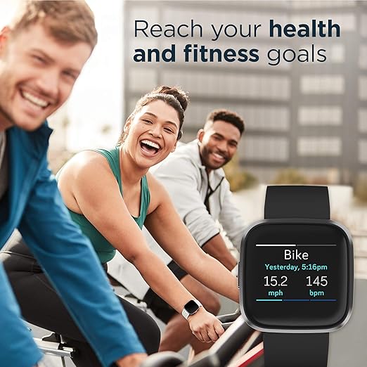 Fitbit FB507BKBK Versa 2 Health & Fitness Smartwatch with Heart Rate, Music, Alexa Built-in, Sleep & Swim Tracking, Black/Carbon, One Size (S & L Bands Included) (Black/Carbon)