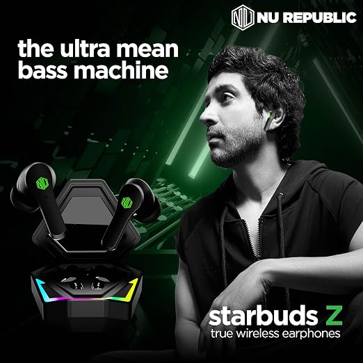Nu Republic Starbuds Z Truly Wireless in Ear Earbuds with X-Bass Technology, ENC Technology, 56 Hrs Playtime, TWS with Mic and Hall Sensor Function, Bluetooth V5.3, Type-C Fast Charging (Black)