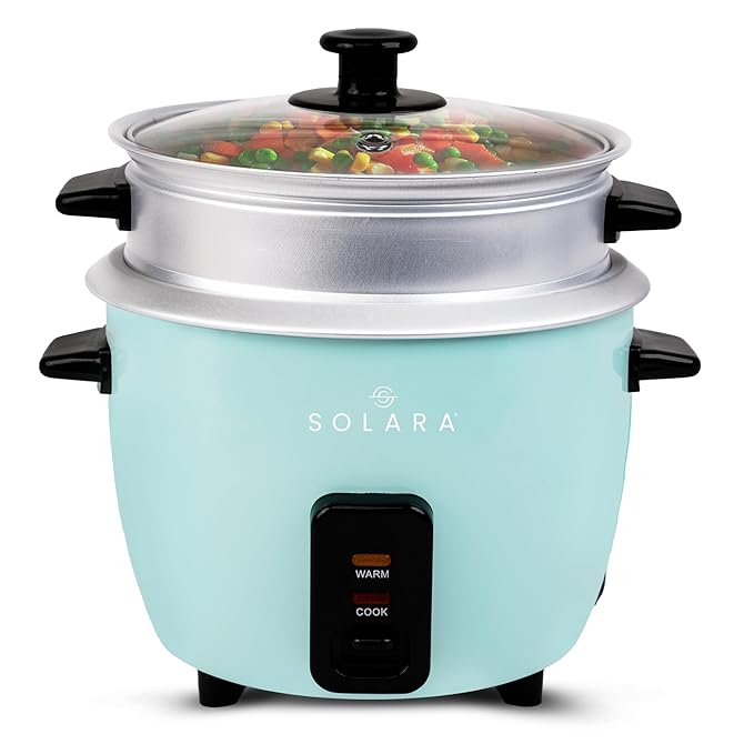 SOLARA Automatic Rice Cooker, Automatic Electric Cooker with Food Steamer, Electric Rice Cooker and Grain Cooker, 400 Watts, RiceCooker 1 litre with Steam & Rinse Basket, Red