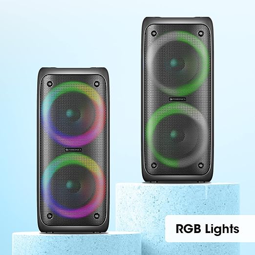 Zebronics Barrel 200 Bluetooth 5.0 Portable Speaker with 40W RMS, TWS, Wired Mic, Karaoke, RGB Lights, Mobile Holder, Dual 6.5" Drivers, Carry Handle and Built-in Rechargeable Battery