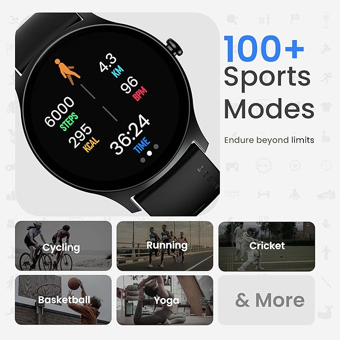 Boult Rover Pro Smart Watch 1.43'' AMOLED, Bluetooth Calling, IP68, Zinc Alloy Frame, 1000 Nits Brightness, AI Voice Assistant, SpO2 Monitoring, 120+ Sports Mode Smartwatch (Ash Black)