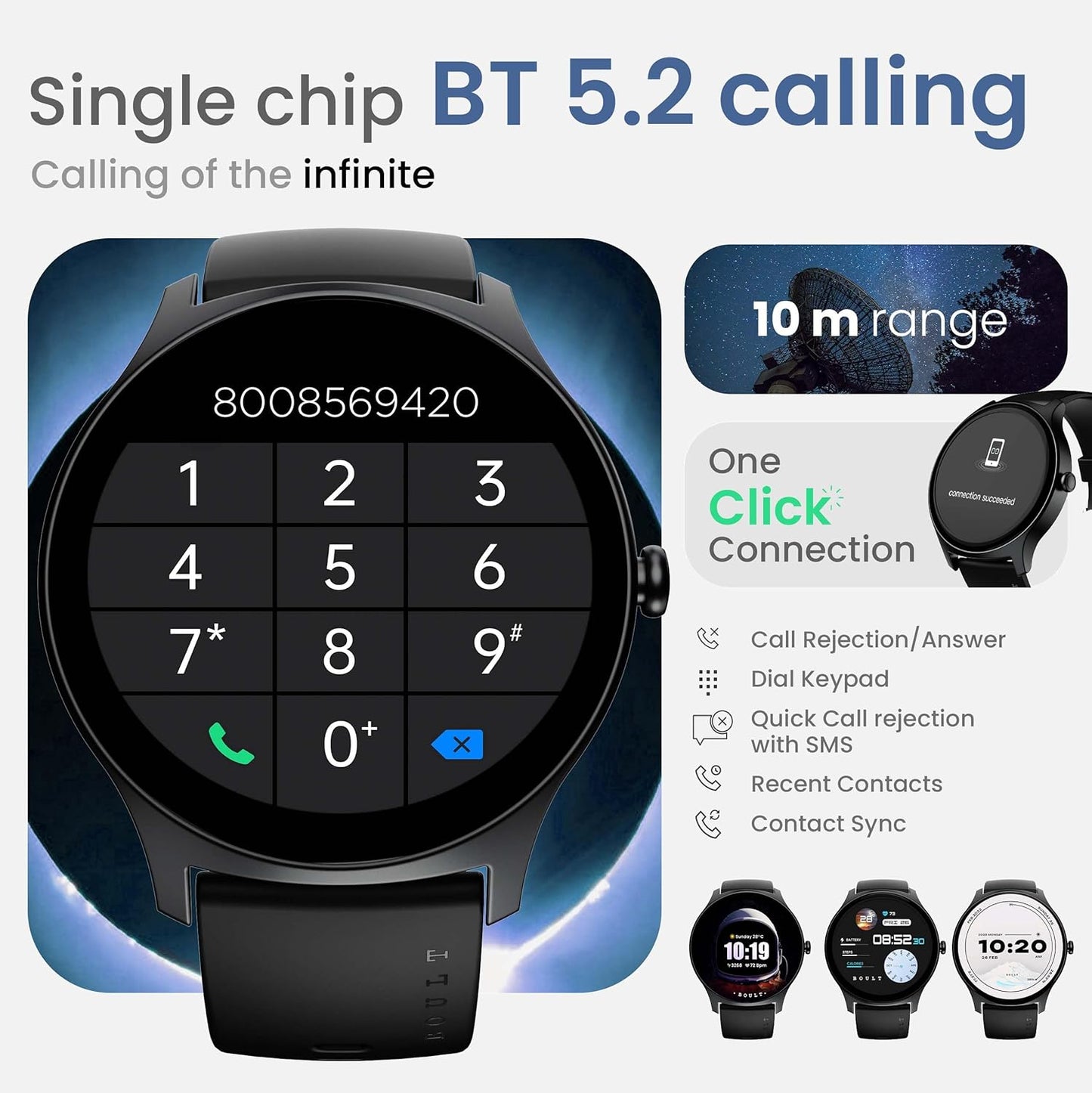 Boult Rover Pro Smart Watch 1.43'' AMOLED, Bluetooth Calling, IP68, Zinc Alloy Frame, 1000 Nits Brightness, AI Voice Assistant, SpO2 Monitoring, 120+ Sports Mode Smartwatch (Ash Black)