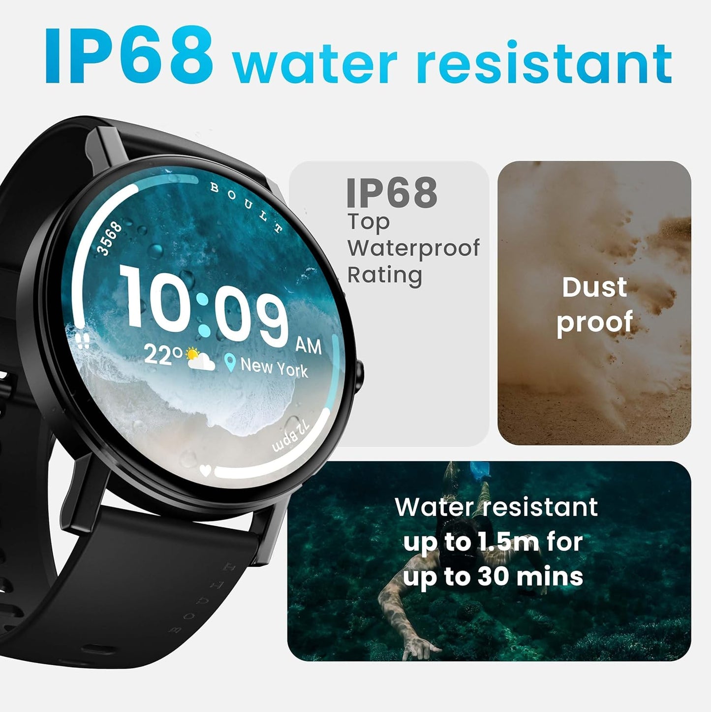 Boult Rover Pro Smart Watch 1.43'' AMOLED, Bluetooth Calling, IP68, Zinc Alloy Frame, 1000 Nits Brightness, AI Voice Assistant, SpO2 Monitoring, 120+ Sports Mode Smartwatch (Ash Black)