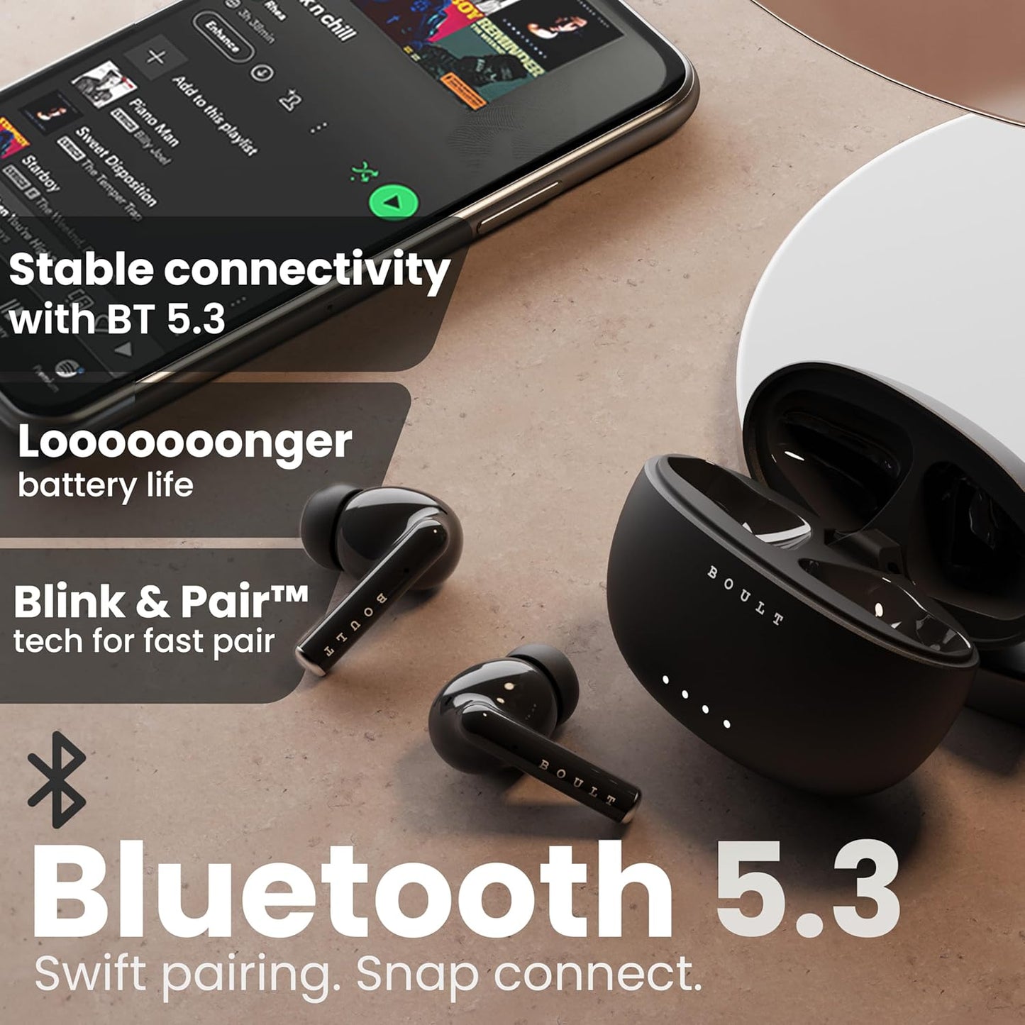 Boult Audio K35 Truly Wireless in Ear Earbuds with 35H Playtime, Zen™ ENC Mic, 45ms Low Latency, 13mm Bass Drivers, Type-C Fast Charging, Made in India, Touch Control, IPX5 Ear Buds TWS (Black)