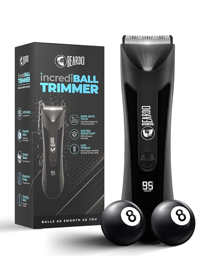 Beardo incrediBALL Trimmer for Men | Ball Trimmer for Men with Skin Safe Tech | No Nicks with Ceramic Blades | Shower friendly IPX5 Water resistant | LED display, LED torch, Dock .