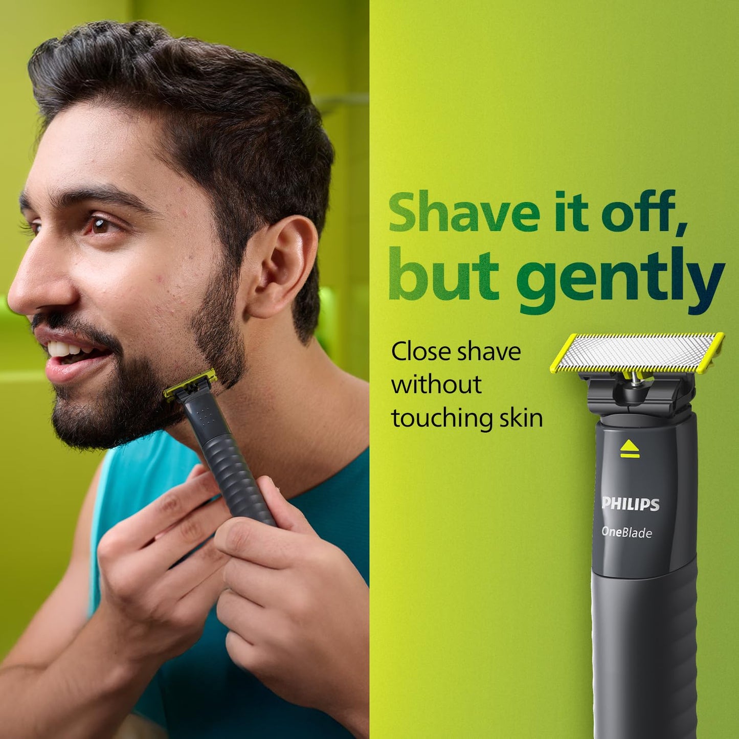 Philips OneBlade Gen Z Beard Trimmer & Styler|Ideal for 1st Trim or Thin Beard | Designed for Skin Comfort, No Nicks & Cuts | Dual Protect Tech | Acne Prone, Sensitive Skin or Patchy Beard | 2 Year Warranty | QP1424/10