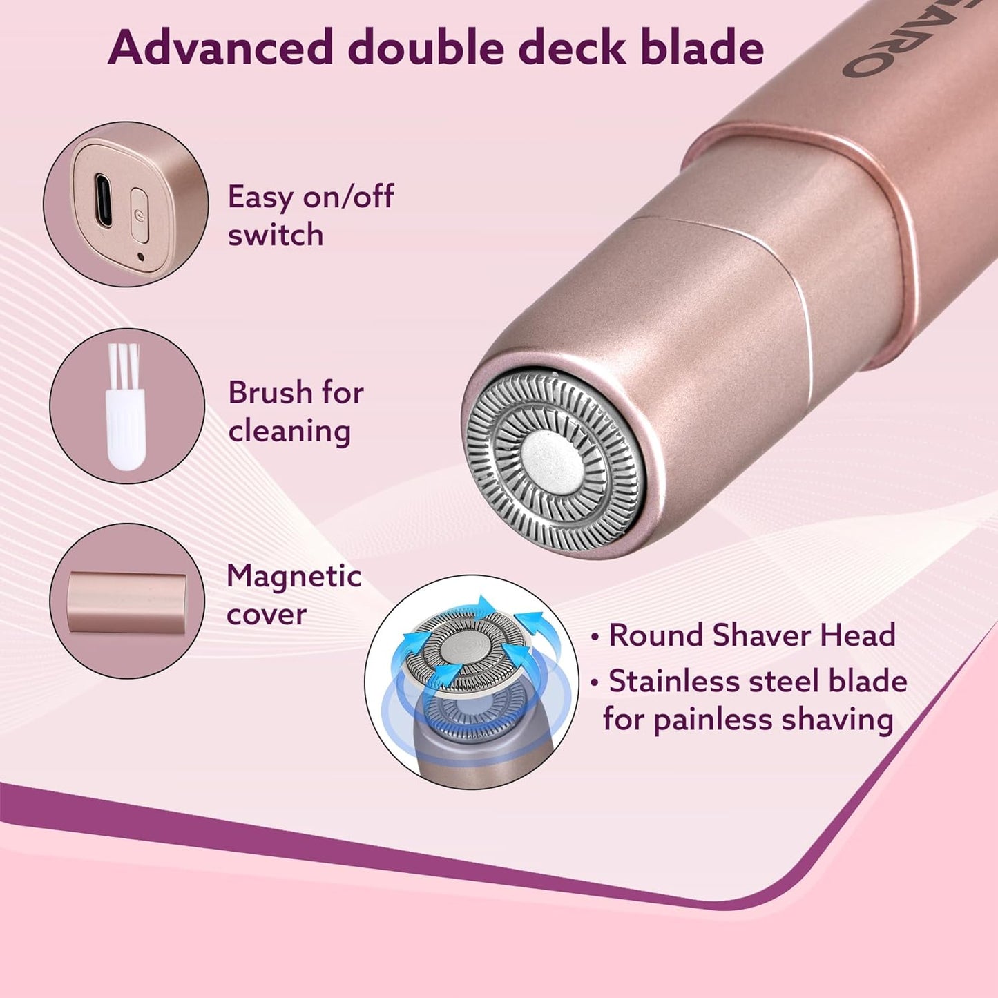 AGARO Facial Hair Remover Fhr170 For Women,Cordless&Painless Electric Shaver With Hypoallergenic Blade,Rechargeable,Multipurpose& Safe Use For Upper Lip,Chin,Cheeks&Forehead,Ideal For On-The-Go