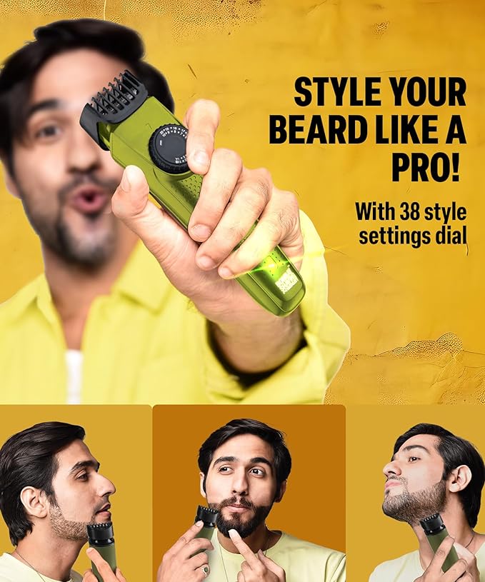 BOMBAY SHAVING COMPANY Flash Charging Men Beard Trimmer with Styling Pen Trimmer 120 min Runtime 38 Length Settings (Green)