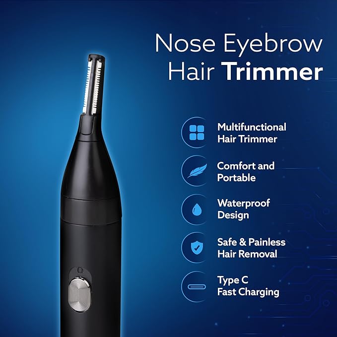 AGARO Nose & Ear Hair Trimmer, Eyebrow Trimming, Rechargeable, Stainless Steel Blade, Face Grooming, Men & Women, NT1727