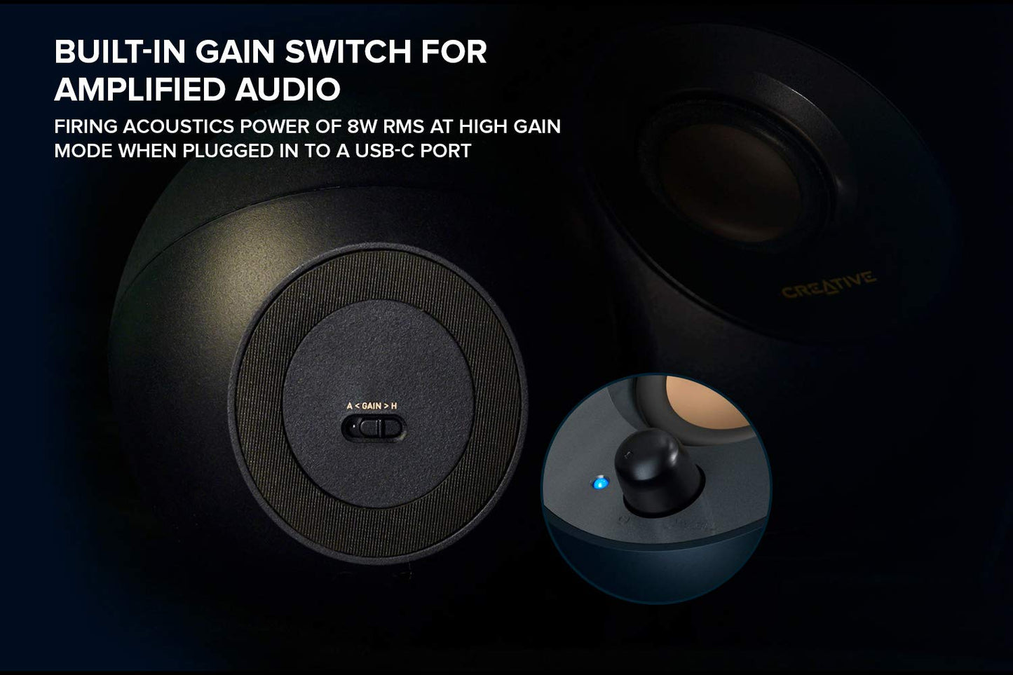 Creative Pebble V2 - Minimalistic 2.0 USB-C Powered Desktop Speakers, 3.5 mm AUX-in, 8W RMs with 16W Peak Power for Computers and Laptops, Type-A Adapter Included and Extended Cable (Black)