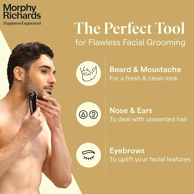 Morphy Richards Kingsman Elite | 3-in-1 Multipurpose Trimmer for Men |Grooming Kit:-Trimmer, Shaver, Nose & ear Trimmer|USB Rechargeable|Stainless Steel Blades|Quick Charge|2-Yr Warranty|Gift for Him