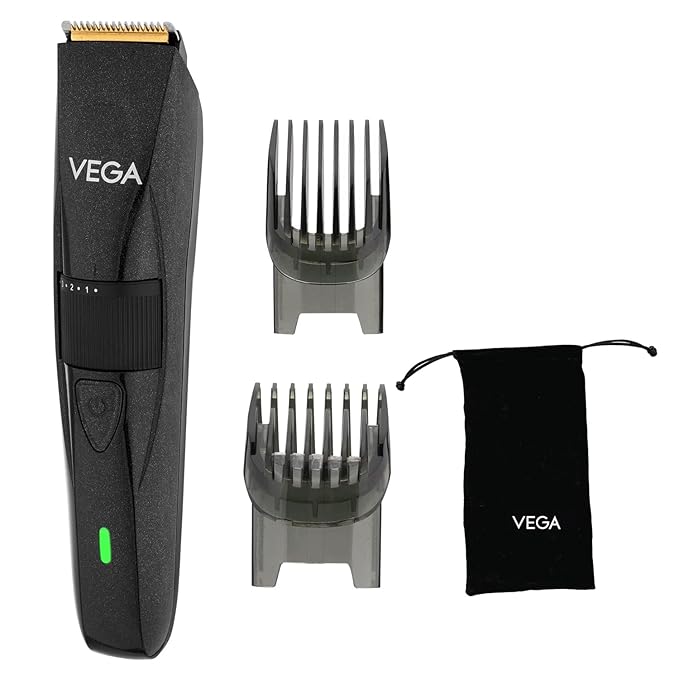 Vega P2 Beard Trimmer for Men with 160 Mins Runtime, Titanium Blades & 40 Length Settings, Battery Powered, Cord and Cordless Use, 2 Comb Attachment, (Power Series P2, VHTH-26)