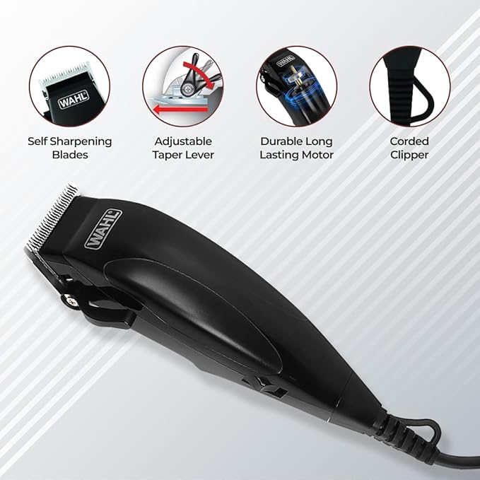 WAHL 9243-5724 Home Cut Black Edition Hair Clipper Trimmer Complete Hair Cutting Clipper with Thumb Adjustable Taper & Travel Pouch, 2 Years Warranty