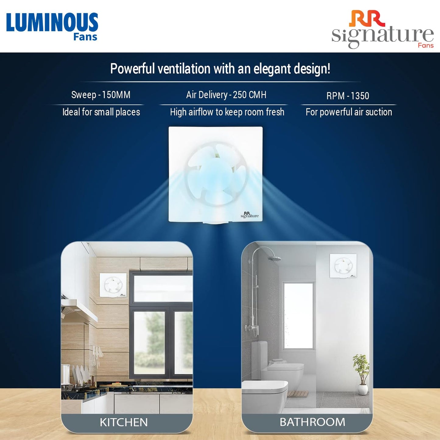 RR Signature Vento Deluxe 150 mm Exhaust Fan For Kitchen, Bathroom with Strong Air Suction, Rust Proof, Anti-Dust Shutters (White) I 3 Year Warranty