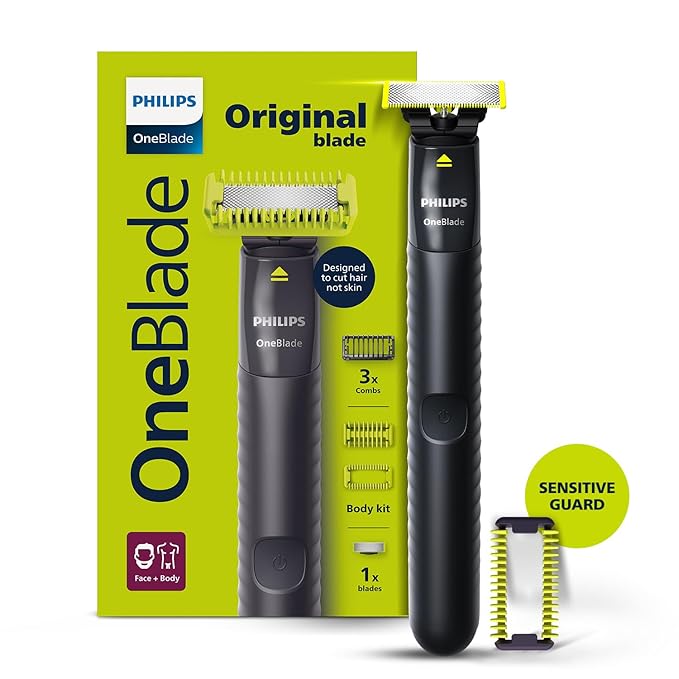 Philips OneBlade Face + Body Hybrid Shaver and Trimmer| No Nicks & Cuts, Zero Trim, No SkinIrritation| Dual Protection Technology| Designed for GenZI - 2 Blades, 2 body Comb & 3 Trim combsI QP1624/10