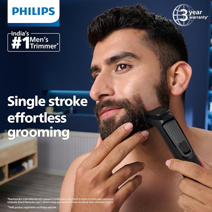 Philips Multi Grooming Kit MG3710/65, 9-in-1 (New Model), Face, Head and Body - All-in-one Trimmer for Men Self Sharpening Stainless Steel Blades, No Oil Needed, 60 Mins Run Time