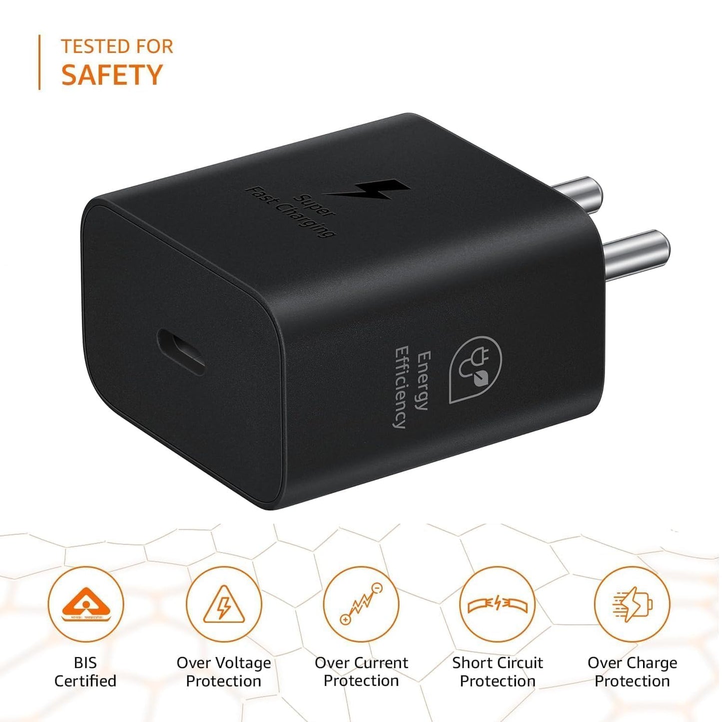 Original 25W Type-C Travel Adaptor Without Cable, Black Compatible for Samsung