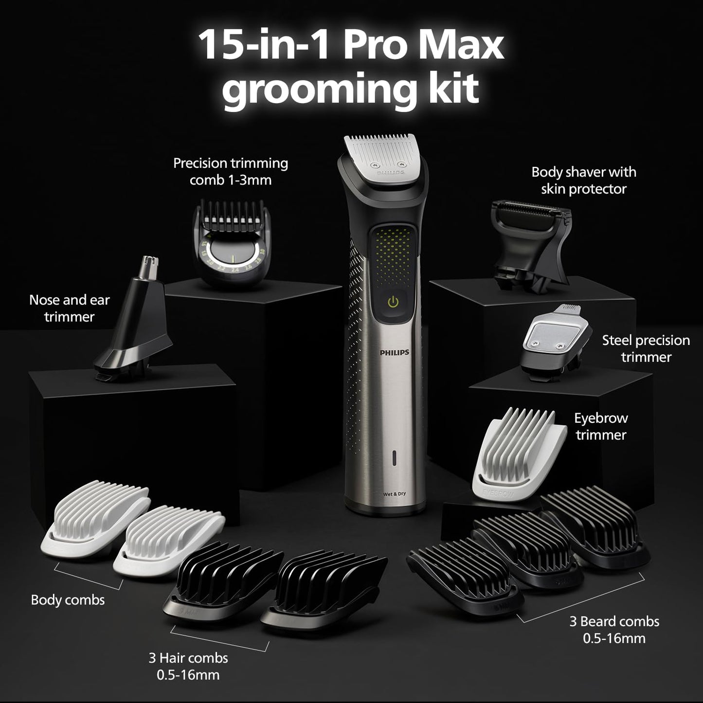 PhilipsIndia's No.1 Men's Trimmer| Pro BeardSense Technology| 15-in-1 Pro Kit - Face, Body & Private Parts| Premium All Metal BodyI 3 Year WarrantyI 120min RuntimeI 5min Quick Charge MG9551/65