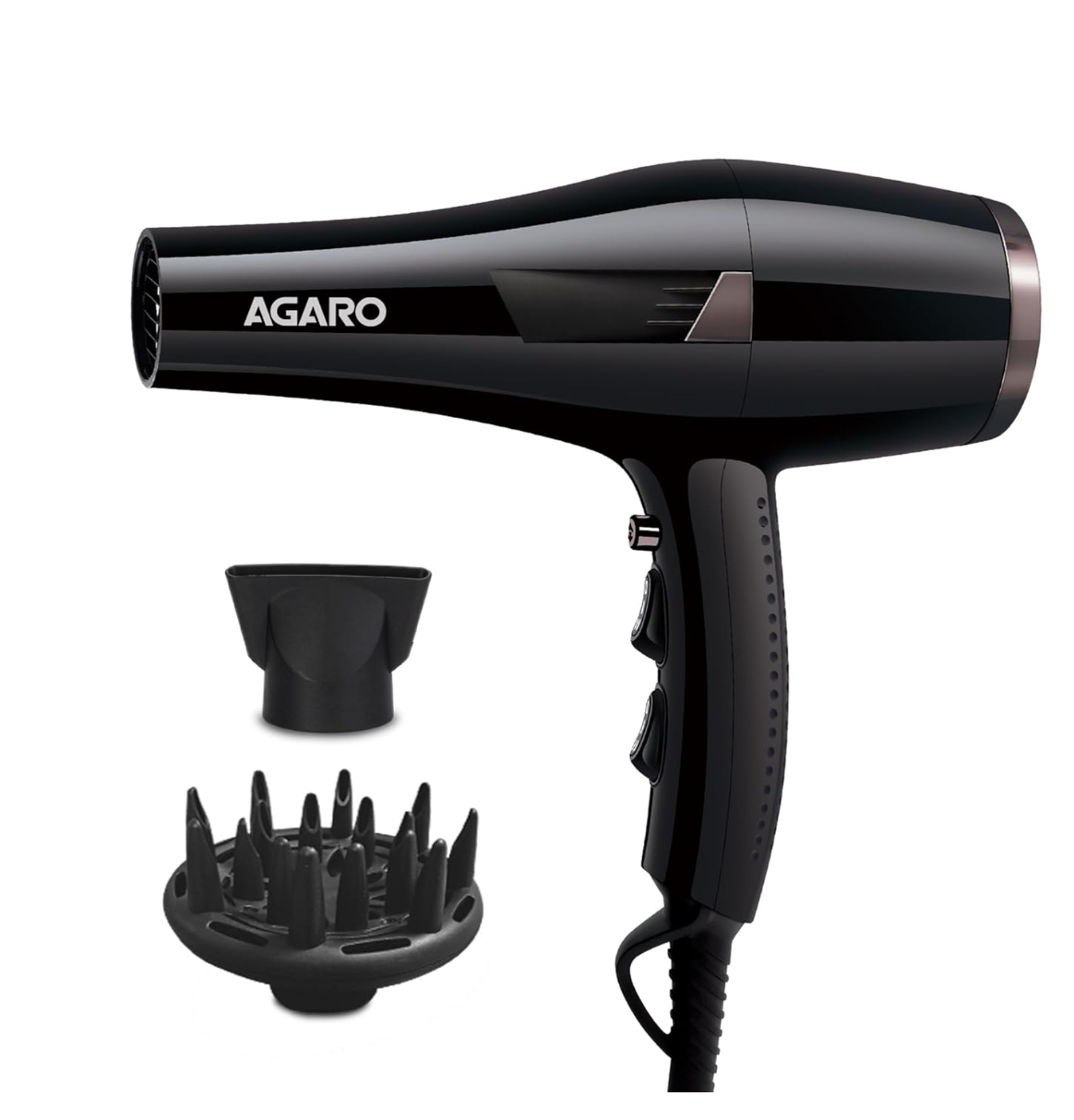 AGARO HD-1150 2000 Watts Professional Hair Dryer with Concentrator, Diffuser & Cool Shot Button- Black