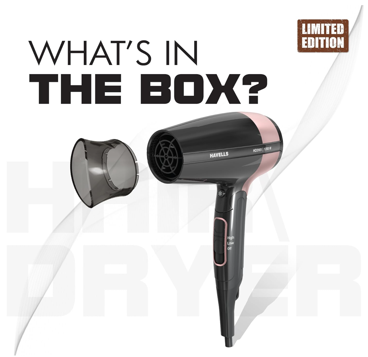 Havells 1200W Foldable Hair Dryer; 3 Heat Settings With Cool Shot (Hot/Cool/Warm),Heat Balance Technology|Cool Black|Your Perfect Blow Dry Companion For Effortless Hair Styling|Hd3161-1200 Watts