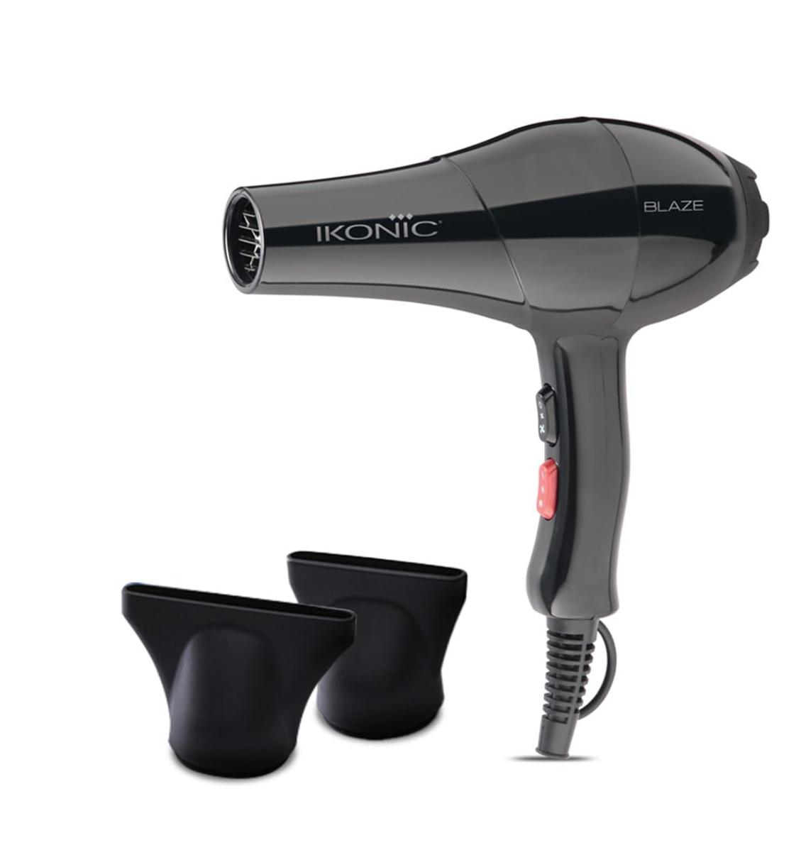 Ikonic Blaze Hair Dryer 1800W-2000W 3 Heat and 2 Speed Setting Combination Powerful AC Motor comes with 2 Interchangeable Nozzles, For All Hair Types