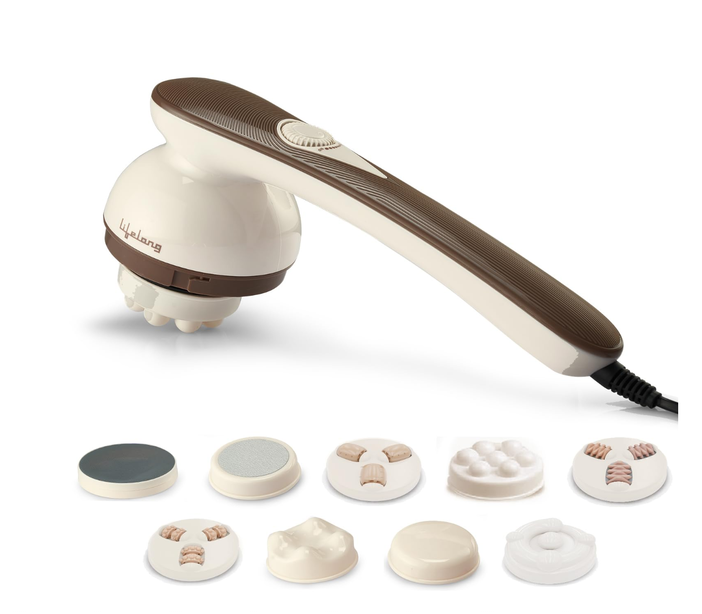 Lifelong Electric Body Massager Machine for Pain Relief - 9 Massage Heads for Back, Foot, Hand, Neck, Shoulder Massage - Powerful Handheld Vibrator fo