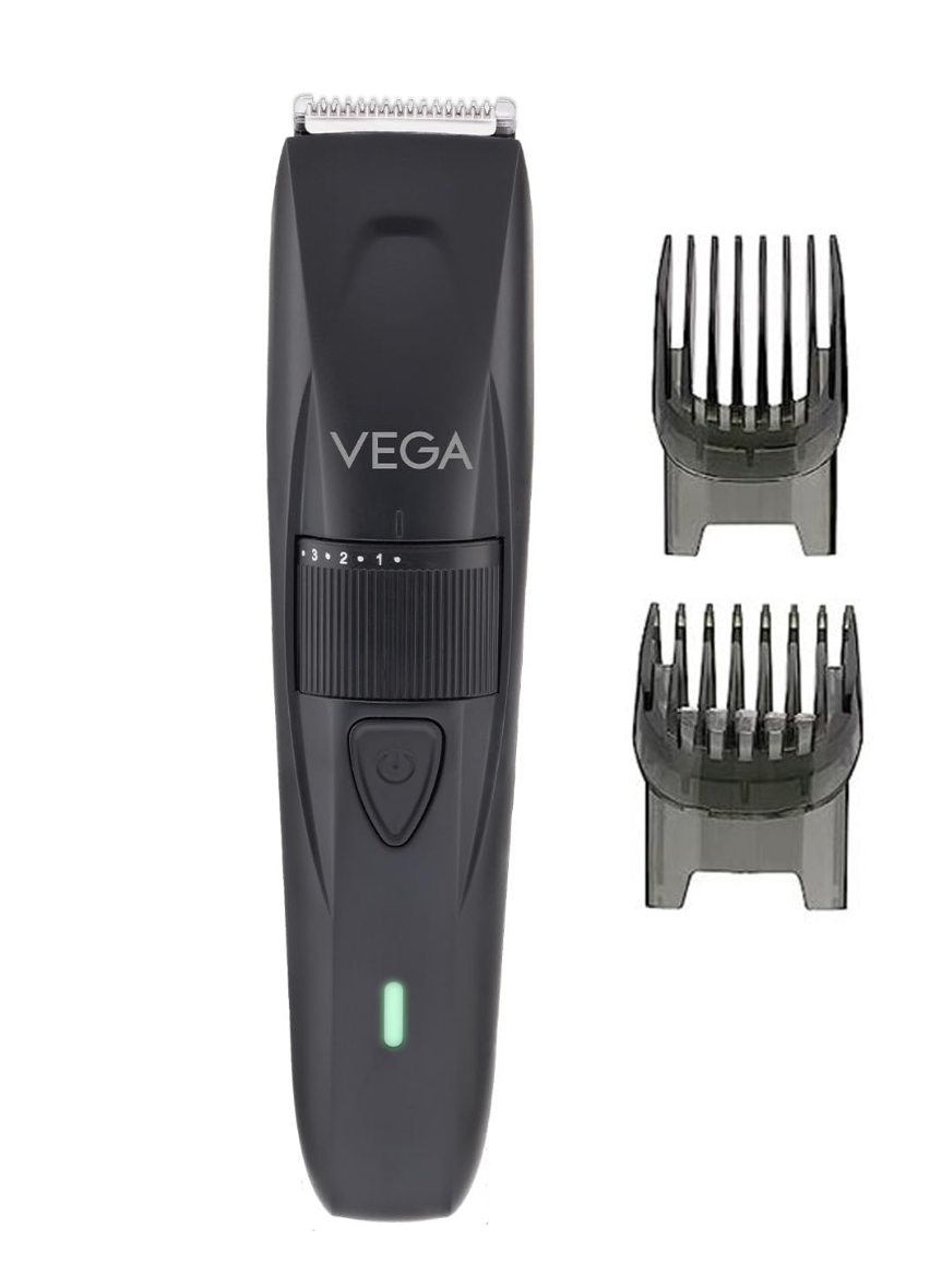 Vega Trimmer for Men with 90 Mins Runtime, Stainless Steel Blades & 40 Length Settings, 2 Comb Attachment, Cord and Cordless Use, Black, (Power Lite, VHTH-38)