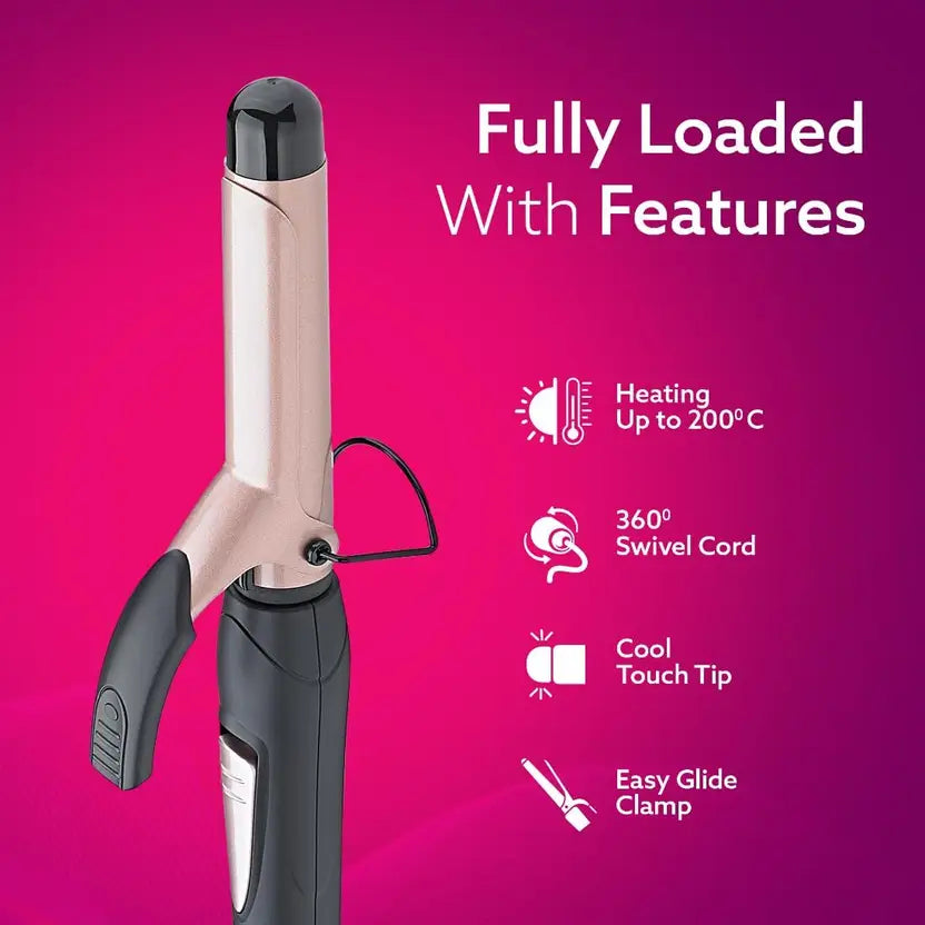 AGARO HC7001 Hair Curler with 19MM Barrel, Rod, Tong, Tourmaline Infused Ceramic Coated Plates, Cool Touch Tip, Fast Heating, for Women, Long and Short Hair Curling, Styling, Black & Rose Gold