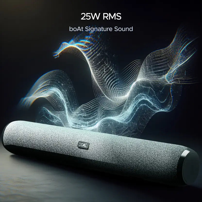 boAt Bar 590 with RMS, Dual Passive Radiatior & 7 Hours Playback 25 W Bluetooth Soundbar (Pebble Black, 2.0 Channel)