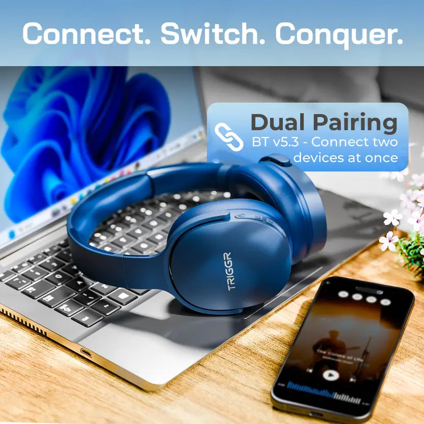 TRIGGR Trinity 2 with Dual Pairing, ENC, Fast Charge, 50H Battery, Rubber Finish, v5.3 Bluetooth