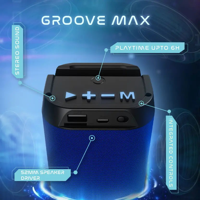 SnapUp Groove Max Upto 6 HR Beats TYPE C BOOM Sound Multi-Compatibility RGB TWS Feature 10 W Bluetooth Party Speaker (Royal Blue, 2.0 Channel)