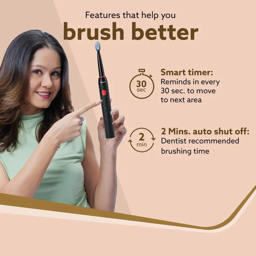 AGARO Royal Sonic Electric Toothbrush for Adults with 3 Modes Electric Toothbrush (Black)