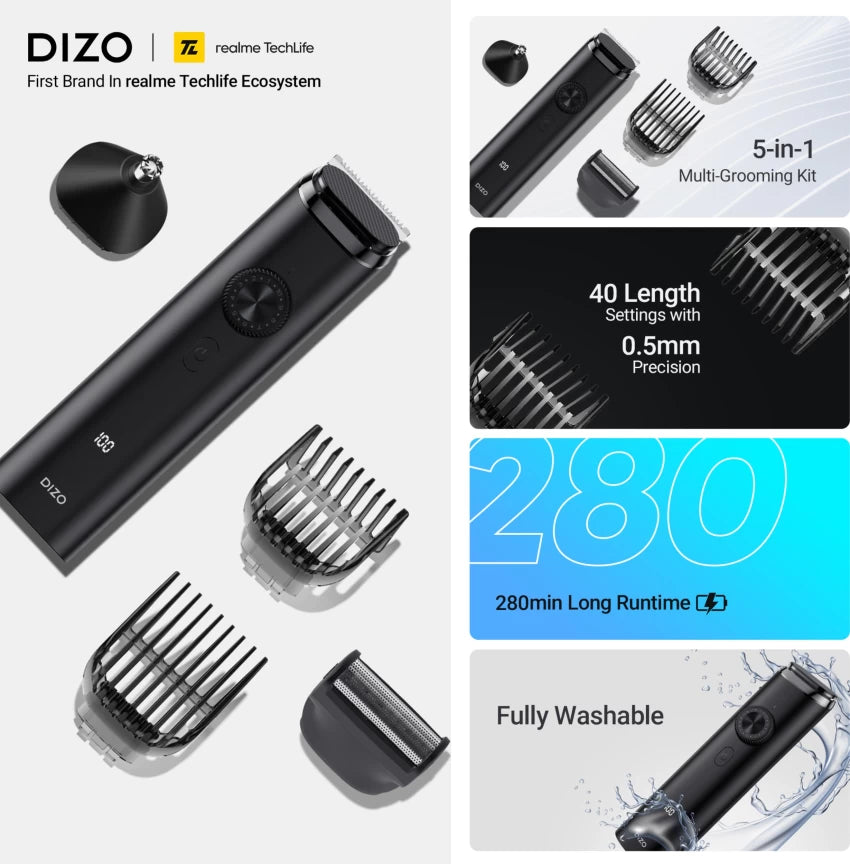 DIZO Trimmer Kit Pro Trimmer 280 min Runtime 40 Length Settings  (Black) 3.81,588 Ratings & 187 Reviews