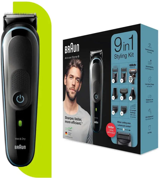 Braun MGK5380, 9-in-1 Beard Trimmer for Men, All-in-One Tool, 7 attachments Trimmer 100 min Runtime 13 Length Settings (Black)