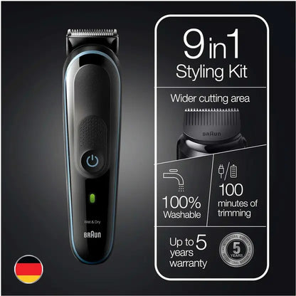 Braun MGK5380, 9-in-1 Beard Trimmer for Men, All-in-One Tool, 7 attachments Trimmer 100 min Runtime 13 Length Settings (Black)