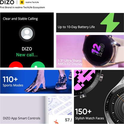 Dizo Watch R Talk Go, 1.39 inch, 550nits Display, 10 Day Battery (by realme TechLife) SILVER WHITE