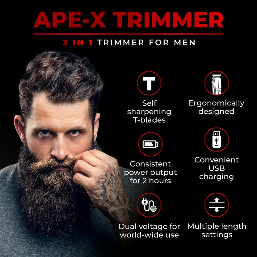 BEARDO Ape-X 3-in-1 | Shaver, Ear & Nose, Stainless Steel blades Trimmer 120 min Runtime 4 Length Settings  (Black)