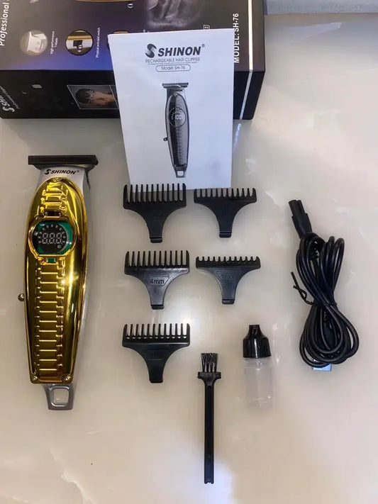 Shinon SH-76 Professional Rechargeable Hair Clipper Trimmer 90 min Runtime 6 Length Settings (Gold)