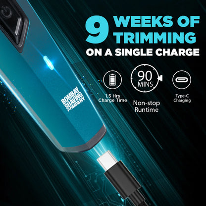 BOMBAY SHAVING COMPANY 11-in-1 Pro Groomer 90-Minute Runtime Full Body Coverage 6 Styling Combs Trimmer 90 min  Runtime 6 Length Settings (Black, Blue)