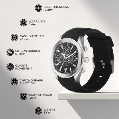 Carlington Legacy Gents Wrist Watches With Silicone Rubber Strap Analog Watch  - For Men 9999 Silver Black