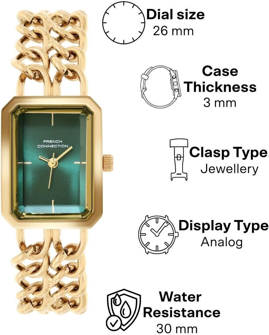 French Connection Green Sunray Dial | Analog Watch For Women's | FCB17NGM Analog Watch  - For Women FCB17NGM