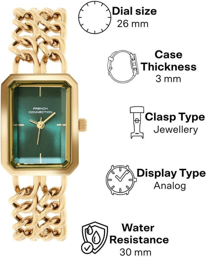 French Connection Green Sunray Dial | Analog Watch For Women's | FCB17NGM Analog Watch  - For Women FCB17NGM