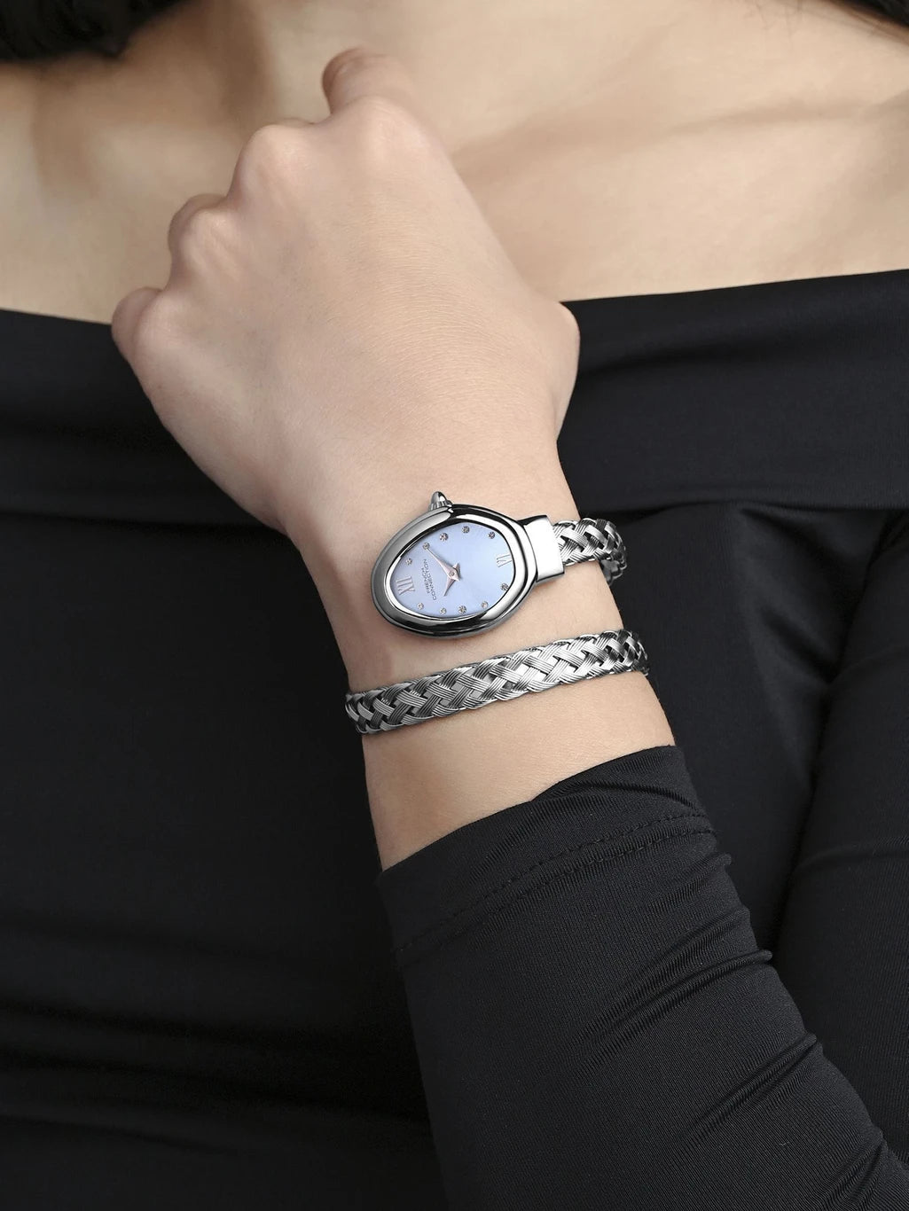 French Connection La Tresse Sunray Blue dial with Silver Stainless steel strap watch for Womens Analog Watch  - For Women FCN0152USM