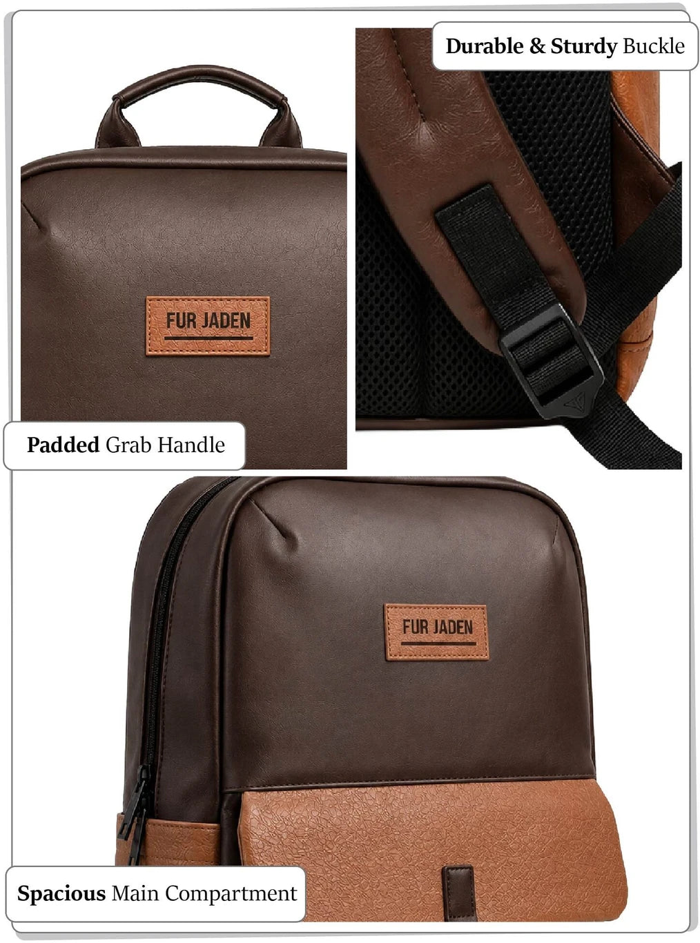 FUR JADEN Medium 25 L Laptop Backpack 15.6 Inch Faux Leather with multiple pocket (Brown)