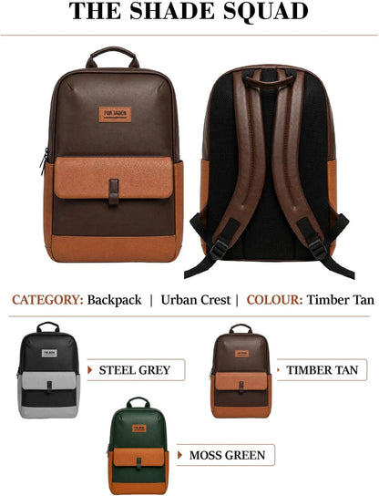 FUR JADEN Medium 25 L Laptop Backpack 15.6 Inch Faux Leather with multiple pocket (Brown)