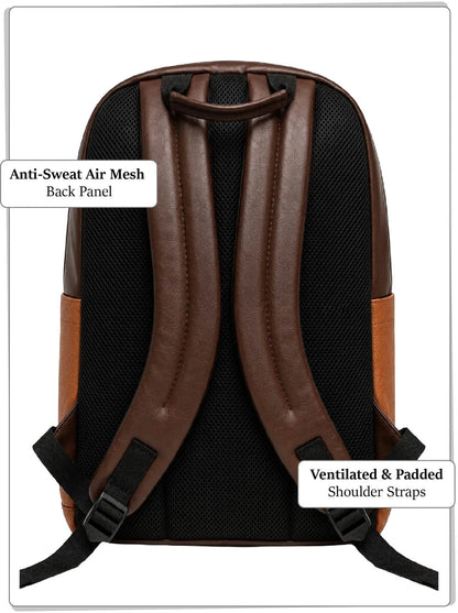FUR JADEN Medium 25 L Laptop Backpack 15.6 Inch Faux Leather with multiple pocket (Brown)