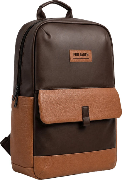FUR JADEN Medium 25 L Laptop Backpack 15.6 Inch Faux Leather with multiple pocket (Brown)
